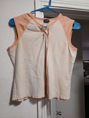 Vanity Girl Gear Vintage Cream and Peach Tie-Front Sleeveless Tank